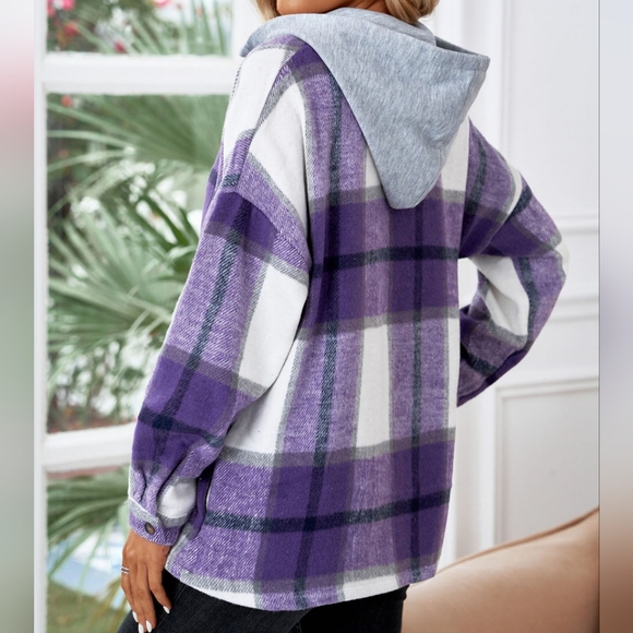 Highland Plaid Button-Up Jacket - Purple - Picture 3 of 5